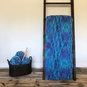 Blue & Green Knit Full Blanket - Ocean Shades No 1